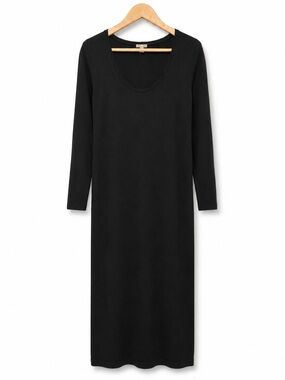 J. Jill Black Maxi Dress XL Long Sleeve Soft Knit Rayon Wool Minimalist